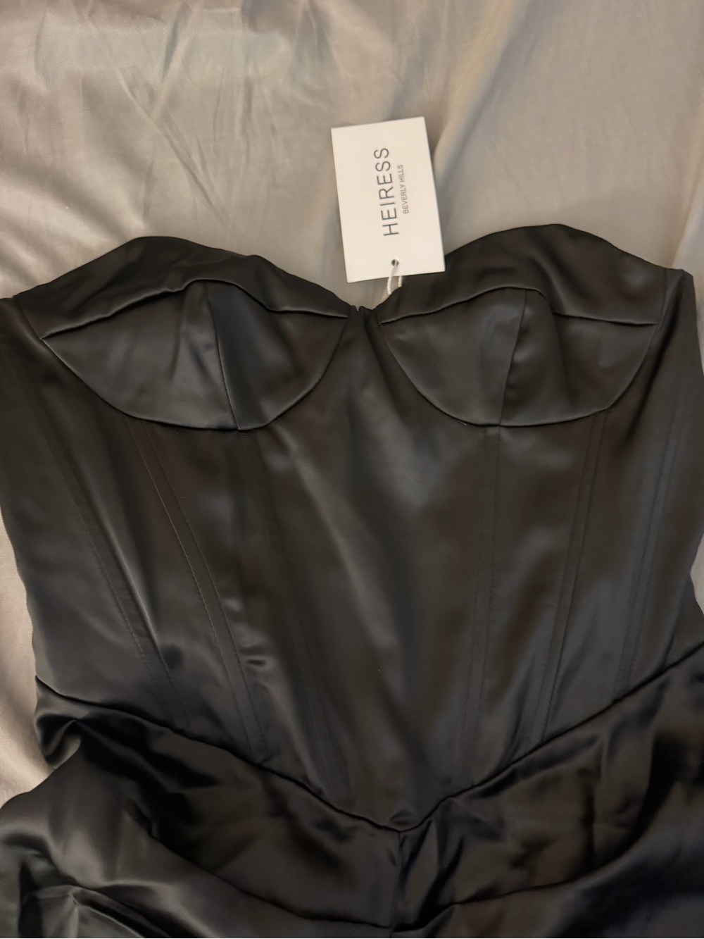 HEIRESS Black Strapless Satin Bustier Dress
